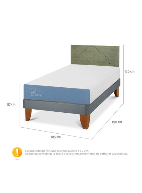 Cama Europea Excellence 1.5 Plazas x190 cm + Respaldo Villarrica Olivo-1
