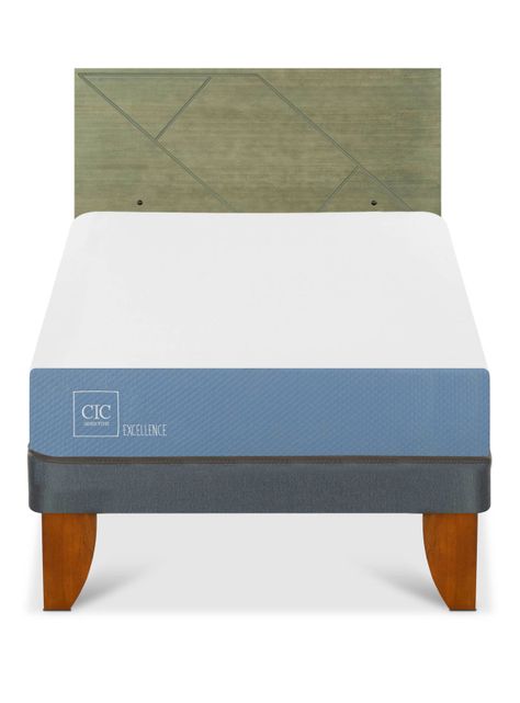 Cama Europea Excellence 1.5 Plazas x190 cm + Respaldo Villarrica Olivo-2