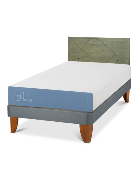 Cama Europea Excellence 1.5 Plazas x190 cm + Respaldo Villarrica Olivo-0