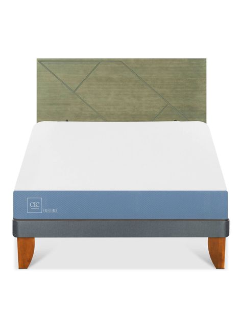Cama Europea Excellence 2 Plazas x190 cm + Respaldo Villarrica Olivo-2