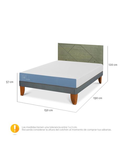 Cama Europea Excellence 2 Plazas x190 cm + Respaldo Villarrica Olivo-1