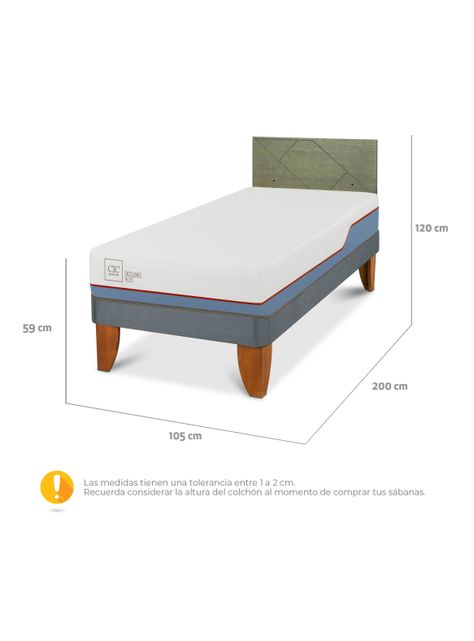 Cama Europea Excellence Plus 1.5 Plazas + Respaldo Villarrica Olivo-1