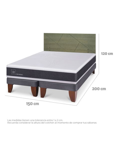 Cama Europea Ortopedic 2 Plazas Base Dividida + Respaldo Villarrica Olivo-1