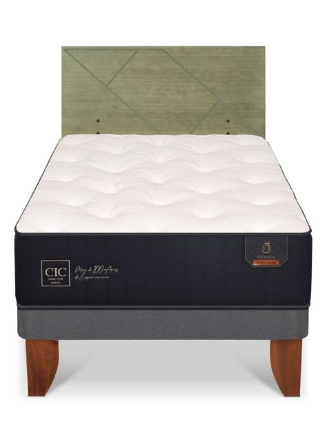 Cama Europea Premium 1.5 Plazas + Respaldo Villarrica Olivo-2