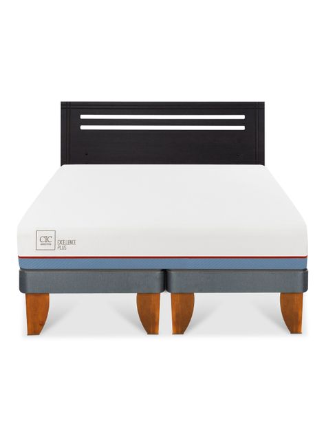 Cama Europea Excellence Plus 2 Plazas Base Dividida + Respaldo Múnich Negro-1
