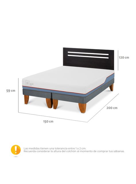 Cama Europea Excellence Plus 2 Plazas Base Dividida + Respaldo Múnich Negro-2