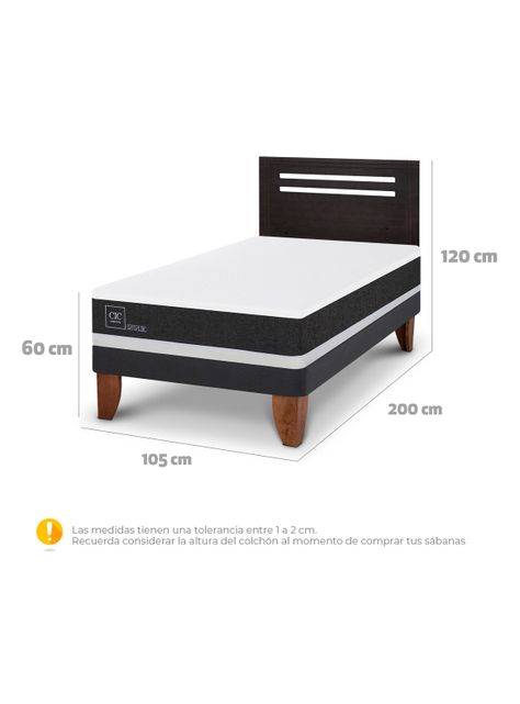 Cama Europea Ortopedic 1.5 Plazas + Respaldo Múnich Negro-1