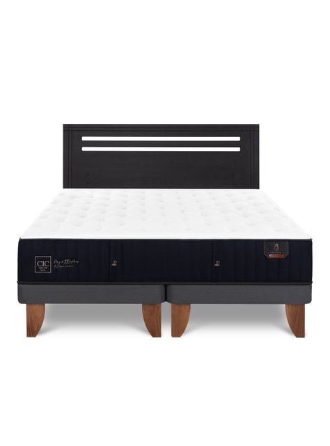 Cama Europea Premium 2 Plazas Base Dividida + Respaldo Múnich Negro-2