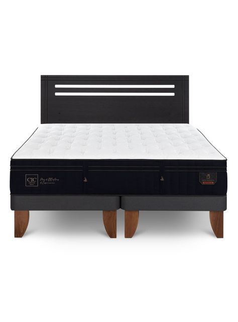 Cama Europea Super Premium 2 Plazas Base Dividida + Respaldo Munich Negro-2