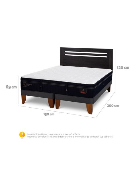 Cama Europea Super Premium 2 Plazas Base Dividida + Respaldo Munich Negro-1