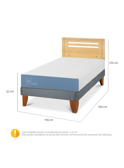 Cama Europea Excellence 1.5 Plazas + Respaldo Múnich Mostaza-1