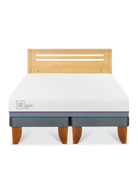 Cama Europea Excellence Plus 2 Plazas Base Dividida + Respaldo Múnich Mostaza-2