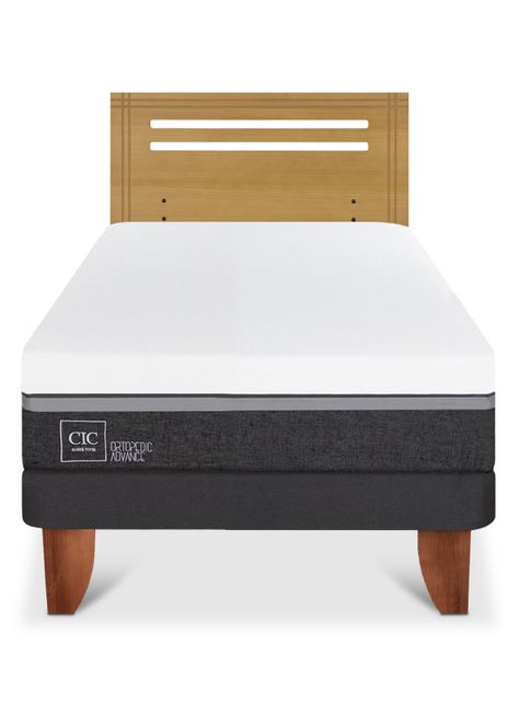 Cama Europea Ortopedic Advance 1.5 Plazas + Respaldo Munich Mostaza-2