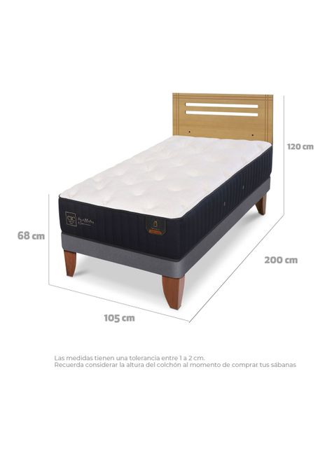 Cama Europea Premium 1.5 Plazas + Respaldo Múnich Mostaza-1