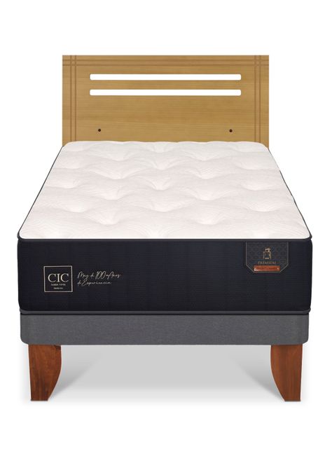 Cama Europea Premium 1.5 Plazas + Respaldo Múnich Mostaza-2