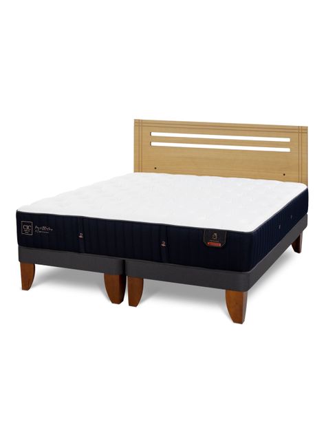 Cama Europea Premium 2 Plazas Base Dividida + Respaldo Múnich Mostaza-0