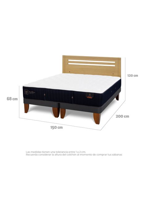 Cama Europea Premium 2 Plazas Base Dividida + Respaldo Múnich Mostaza-1