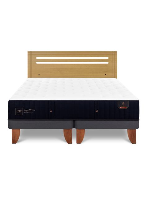 Cama Europea Premium 2 Plazas Base Dividida + Respaldo Múnich Mostaza-2
