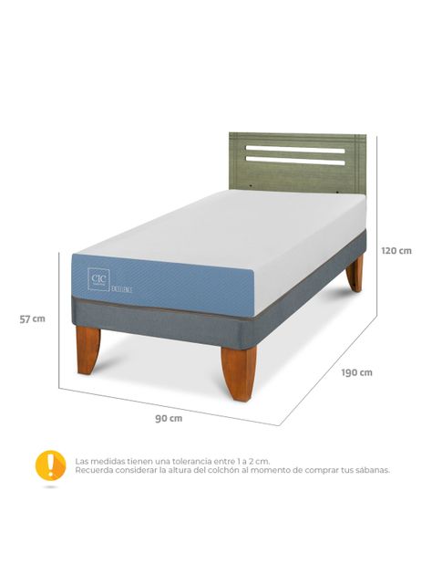 Cama Europea Excellence 1 Plaza + Respaldo Múnich Olivo-1