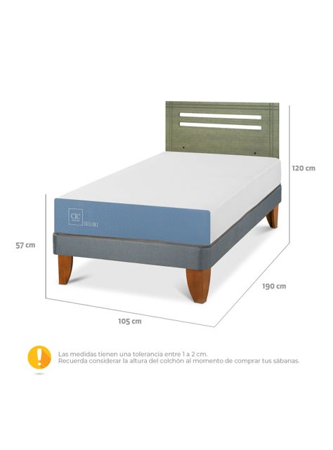Cama Europea Excellence 1.5 Plazas + Respaldo Múnich Olivo-1