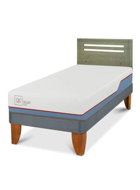 Cama Europea Excellence Plus 1.5 Plazas + Respaldo Múnich Olivo-0