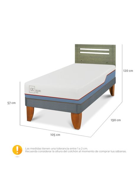 Cama Europea Excellence Plus 1.5 Plazas + Respaldo Múnich Olivo-1