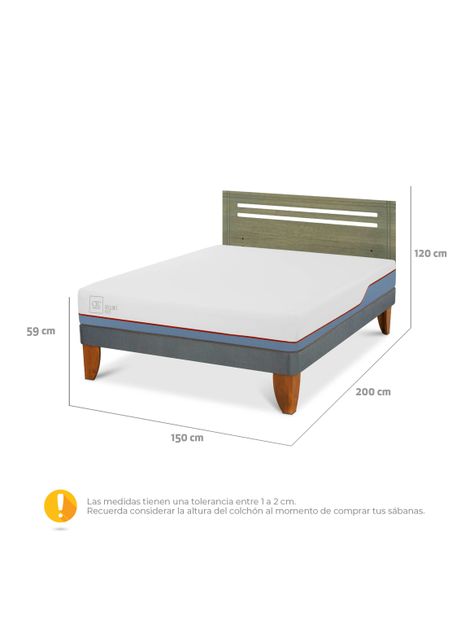 Cama Europea Excellence Plus 2 Plazas + Respaldo Múnich Olivo-1