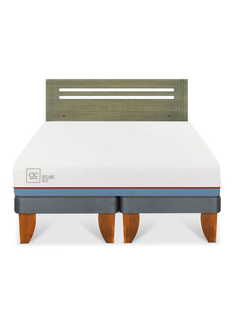 Cama Europea Excellence Plus 2 Plazas Base Dividida + Respaldo Múnich Olivo-2
