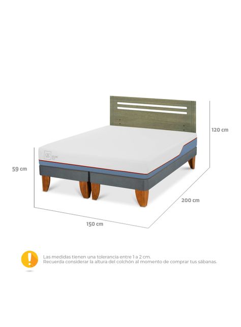 Cama Europea Excellence Plus 2 Plazas Base Dividida + Respaldo Múnich Olivo-1