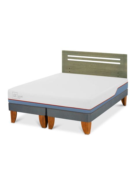 Cama Europea Excellence Plus 2 Plazas Base Dividida + Respaldo Múnich Olivo-0
