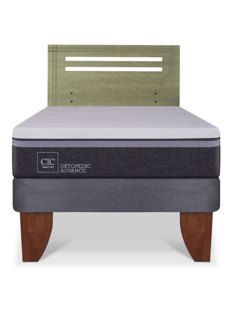 Cama Europea Ortopedic Advance 1.5 Plazas + Respaldo Múnich Olivo-2