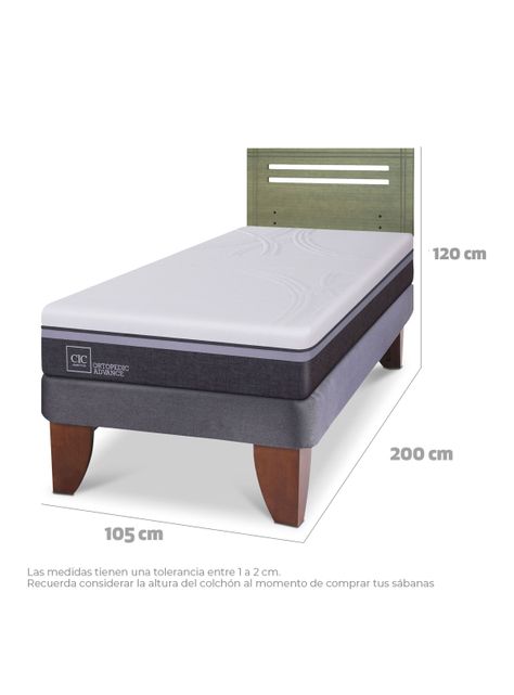Cama Europea Ortopedic Advance 1.5 Plazas + Respaldo Múnich Olivo-1