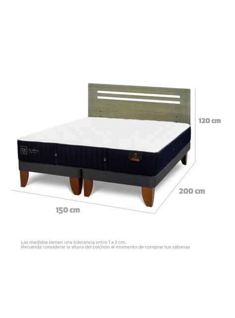 Cama Europea Premium 2 Plazas Base Dividida + Respaldo Múnich Olivo-1