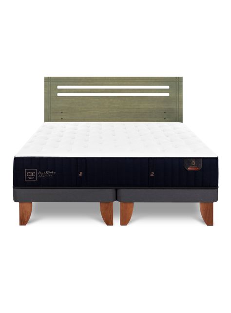 Cama Europea Premium 2 Plazas Base Dividida + Respaldo Múnich Olivo-2