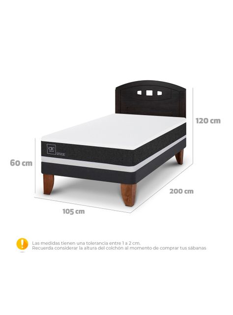 Cama Europea Ortopedic 1.5 Plazas + Respaldo Gales Negro-1