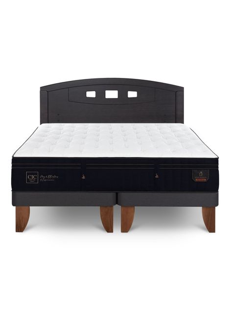 Cama Europea Súper Premium 2 Plazas Base Dividida + Respaldo Gales Negro-2