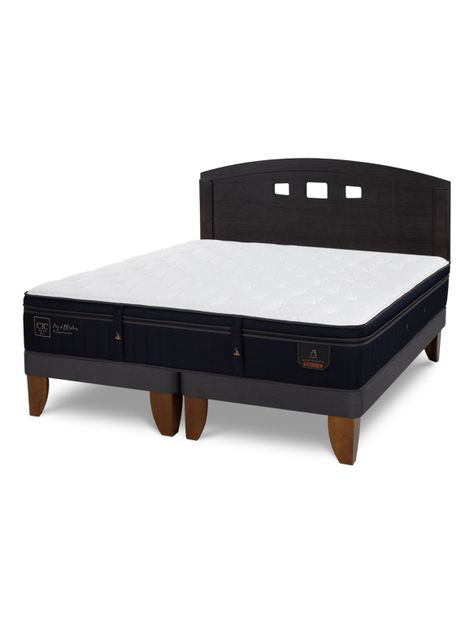Cama Europea Súper Premium 2 Plazas Base Dividida + Respaldo Gales Negro-0