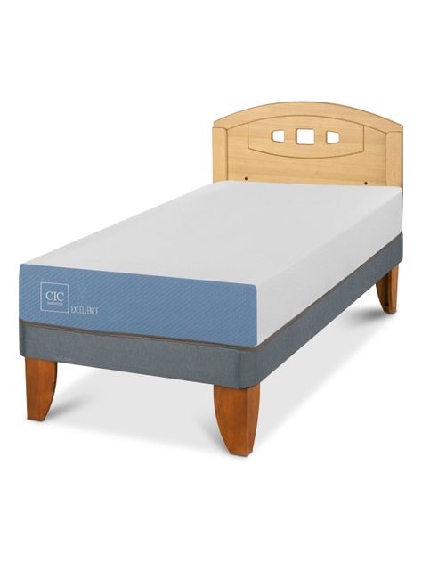 Cama Europea Excellence 1 Plaza + Respaldo Gales Mostaza-0
