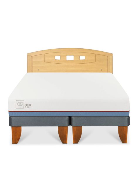 Cama Europea Excellence Plus 2 Plazas Base Dividida + Respaldo Gales Mostaza-2