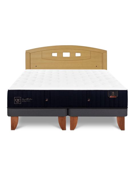 Cama Europea Premium 2 Plazas Base Dividida + Respaldo Gales Mostaza-2