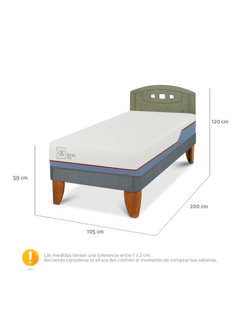 Cama Europea Excellence Plus 1.5 Plazas + Respaldo Gales Olivo-1