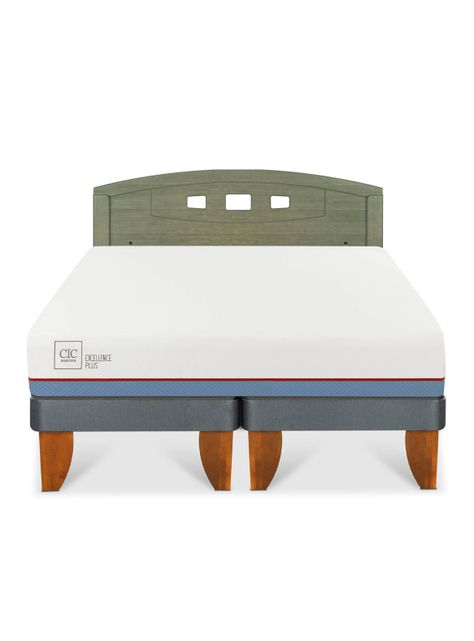 Cama Europea Excellence Plus 2 Plazas Base Dividida + Respaldo Gales Olivo-2