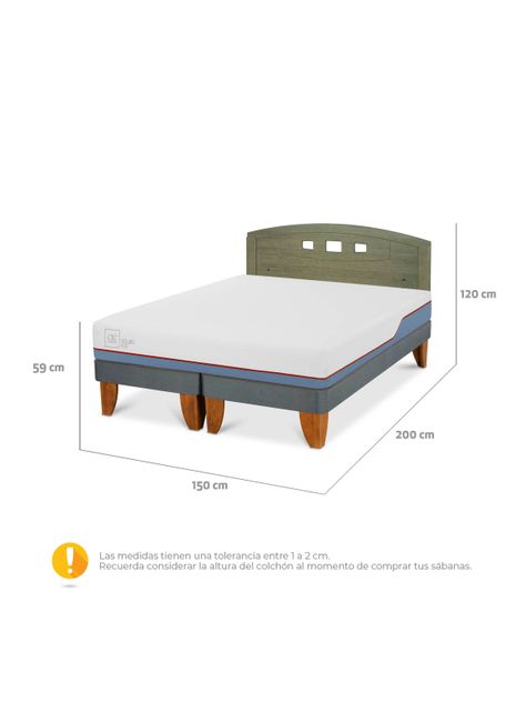 Cama Europea Excellence Plus 2 Plazas Base Dividida + Respaldo Gales Olivo-1