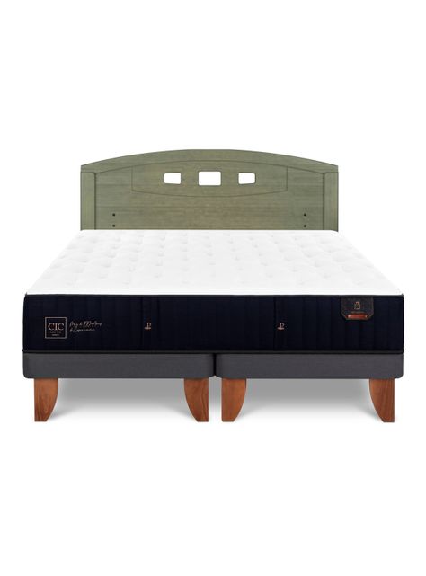 Cama Europea Premium 2 Plazas Base Dividida + Respaldo Gales Olivo-2