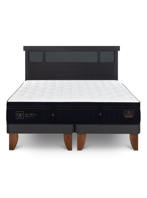 Cama Europea Super Premium 2 Plazas Base Dividida + Respaldo Dublin Negro-2
