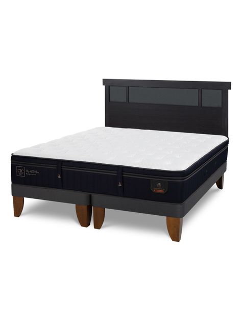 Cama Europea Super Premium 2 Plazas Base Dividida + Respaldo Dublin Negro-0