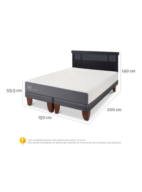 Cama Europea Smart 2 Plazas Base Dividida + Respaldo Dublín Negro-1