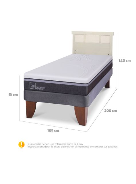 Cama Europea Ortopedic Advance 1.5 Plazas + Respaldo Dublín Alpino-1