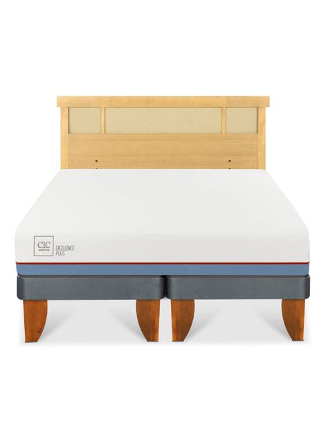 Cama Europea Excellence Plus 2 Plazas Base Dividida + Respaldo Dublín Mostaza-2