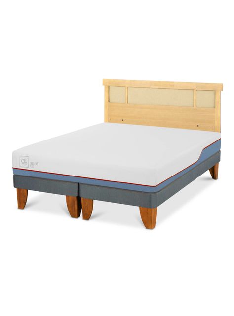 Cama Europea Excellence Plus 2 Plazas Base Dividida + Respaldo Dublín Mostaza-0